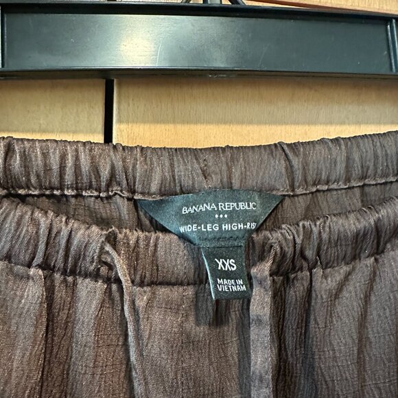 Banana Republic Wide-Leg Crinkled Satin Pull-On Pants Brown XXS - Picture 4 of 4